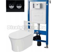 Комплект Унитаз подвесной Point Вега PN41711 + Инсталляция PN45121 пневматическая + Кнопка Венера PN44072BC черная, хром