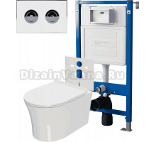 Комплект Унитаз подвесной Point Вега PN41711 + Инсталляция PN45121 пневматическая + Кнопка Венера PN44072WC белая, хром