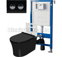 Комплект Унитаз подвесной Point Вега PN41711BM + Инсталляция PN45121 пневматическая + Кнопка Венера PN44072BC черная, хром