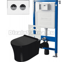 Комплект Унитаз подвесной Point Вега PN41711BM + Инсталляция PN45121 пневматическая + Кнопка Венера PN44072WC белая, хром