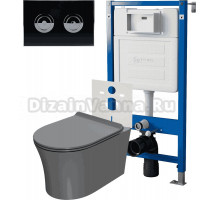 Комплект Унитаз подвесной Point Вега PN41711GM + Кнопка Венера PN44072BC черная, хром