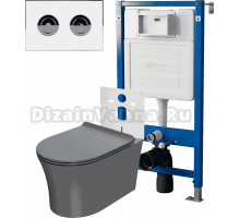 Комплект Унитаз подвесной Point Вега PN41711GM + Инсталляция PN45121 пневматическая + Кнопка Венера PN44072BC черная, хром