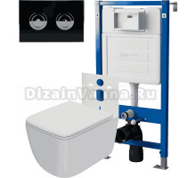 Комплект Унитаз подвесной Point Меркурий PN41831WM + Инсталляция PN45121 пневматическая + Кнопка Венера PN44072BC черная, хром