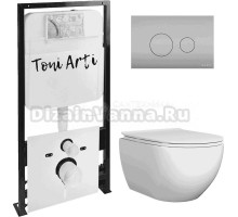 Комплект Унитаз подвесной Toni Arti Baglio TA-BO4936 безободковый, с микролифтом + Система инсталляции для унитазов Toni Arti TA-01 + Кнопка смыва Toni Arti Baglio TA-0080 хром матовый