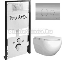 Комплект Унитаз подвесной Toni Arti Baglio TA-BO4936 безободковый, с микролифтом + Система инсталляции для унитазов Toni Arti TA-01 + Кнопка смыва Toni Arti Baglio TA-0081 хром глянец