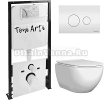 Комплект Унитаз подвесной Toni Arti Baglio TA-BO4936 безободковый, с микролифтом + Система инсталляции для унитазов Toni Arti TA-01 + Кнопка смыва Toni Arti Baglio TA-0082 белый глянец