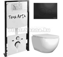 Комплект Унитаз подвесной Toni Arti Baglio TA-BO4936 безободковый, с микролифтом + Система инсталляции для унитазов Toni Arti TA-01 + Кнопка смыва Toni Arti Baglio TA-0084 черный матовый