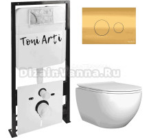 Комплект Унитаз подвесной Toni Arti Baglio TA-BO4936 безободковый, с микролифтом + Система инсталляции для унитазов Toni Arti TA-01 + Кнопка смыва Toni Arti Baglio TA-0085 золото глянец