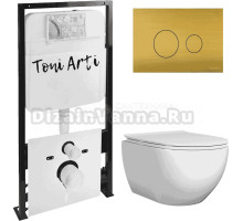 Комплект Унитаз подвесной Toni Arti Baglio TA-BO4936 безободковый, с микролифтом + Система инсталляции для унитазов Toni Arti TA-01 + Кнопка смыва Toni Arti Baglio TA-0086 бронза