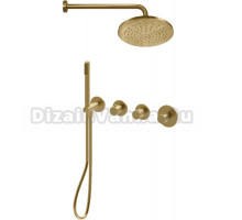 Душевой комплект Paffoni Modular Box KITMB000HGSPKING С ВНУТРЕННЕЙ ЧАСТЬЮ, верхний душ 30 см, медовое золото брашированное