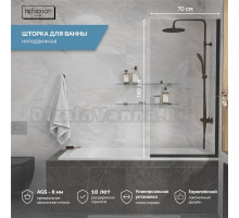 Шторка на ванну Reflexion RX14070CBL-03 70 см, профиль черный, стекло прозрачное