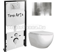 Комплект Унитаз подвесной Toni Arti Baglio TA-BO4936 безободковый, с микролифтом + Система инсталляции для унитазов Toni Arti TA-01 + Кнопка смыва Toni Arti Baglio TA-0088 nikel brush