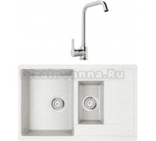 Комплект Мойка Whinstone Гурон 1 1/2B 1D белый + Смеситель MEGA Ege MG-PL10 хром
