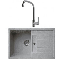 Комплект Мойка Whinstone Коралл 1B 1D серый + Смеситель MEGA City MG- ZRV104 хром