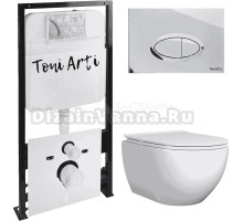 Комплект Унитаз подвесной Toni Arti Baglio TA-BO4936 безободковый, с микролифтом + Система инсталляции для унитазов Toni Arti TA-01 + Кнопка смыва Toni Arti Freto TA-0051 хром глянец