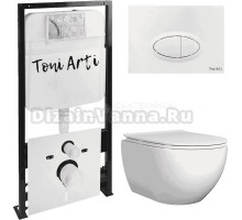 Комплект Унитаз подвесной Toni Arti Baglio TA-BO4936 безободковый, с микролифтом + Система инсталляции для унитазов Toni Arti TA-01 + Кнопка смыва Toni Arti Freto TA-0052 белый глянец