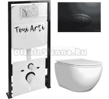 Комплект Унитаз подвесной Toni Arti Baglio TA-BO4936 безободковый, с микролифтом + Система инсталляции для унитазов Toni Arti TA-01 + Кнопка смыва Toni Arti Freto TA-0054 черный матовый