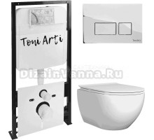 Комплект Унитаз подвесной Toni Arti Baglio TA-BO4936 безободковый, с микролифтом + Система инсталляции для унитазов Toni Arti TA-01 + Кнопка смыва Toni Arti Noche TA-0041 хром глянец