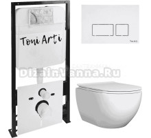 Комплект Унитаз подвесной Toni Arti Baglio TA-BO4936 безободковый, с микролифтом + Система инсталляции для унитазов Toni Arti TA-01 + Кнопка смыва Toni Arti Noche TA-0042 белый глянец