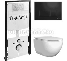 Комплект Унитаз подвесной Toni Arti Baglio TA-BO4936 безободковый, с микролифтом + Система инсталляции для унитазов Toni Arti TA-01 + Кнопка смыва Toni Arti Noche TA-0044 черный матовый