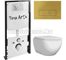 Комплект Унитаз подвесной Toni Arti Baglio TA-BO4936 безободковый, с микролифтом + Система инсталляции для унитазов Toni Arti TA-01 + Кнопка смыва Toni Arti Noche TA-0046 бронза