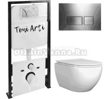 Комплект Унитаз подвесной Toni Arti Baglio TA-BO4936 безободковый, с микролифтом + Система инсталляции для унитазов Toni Arti TA-01 + Кнопка смыва Toni Arti Noche TA-0047 gun metall