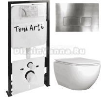 Комплект Унитаз подвесной Toni Arti Baglio TA-BO4936 безободковый, с микролифтом + Система инсталляции для унитазов Toni Arti TA-01 + Кнопка смыва Toni Arti Noche TA-0048 nikel brush