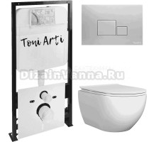 Комплект Унитаз подвесной Toni Arti Baglio TA-BO4936 безободковый, с микролифтом + Система инсталляции для унитазов Toni Arti TA-01 + Кнопка смыва Toni Arti Tocco TA-0060 хром матовый