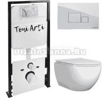 Комплект Унитаз подвесной Toni Arti Baglio TA-BO4936 безободковый, с микролифтом + Система инсталляции для унитазов Toni Arti TA-01 + Кнопка смыва Toni Arti Tocco TA-0061 хром глянец