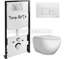 Комплект Унитаз подвесной Toni Arti Baglio TA-BO4936 безободковый, с микролифтом + Система инсталляции для унитазов Toni Arti TA-01 + Кнопка смыва Toni Arti Tocco TA-0062 белый глянец