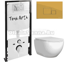 Комплект Унитаз подвесной Toni Arti Baglio TA-BO4936 безободковый, с микролифтом + Система инсталляции для унитазов Toni Arti TA-01 + Кнопка смыва Toni Arti Tocco TA-0065 золото глянец