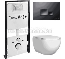 Комплект Унитаз подвесной Toni Arti Baglio TA-BO4936 безободковый, с микролифтом + Система инсталляции для унитазов Toni Arti TA-01 + Кнопка смыва Toni Arti Tocco TA-0074 черный матовый