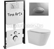 Комплект Унитаз подвесной Toni Arti Forli TA-1905 безободковый, с микролифтом + Система инсталляции для унитазов Toni Arti TA-01 + Кнопка смыва Toni Arti Freto TA-0050