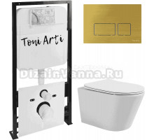 Комплект Унитаз подвесной Toni Arti Forli TA-1905 безободковый, с микролифтом + Система инсталляции для унитазов Toni Arti TA-01 + Кнопка смыва Toni Arti Noche TA-0046 бронза