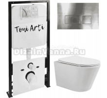 Комплект Унитаз подвесной Toni Arti Forli TA-1905 безободковый, с микролифтом + Система инсталляции для унитазов Toni Arti TA-01 + Кнопка смыва Toni Arti Noche TA-0048 nikel brush