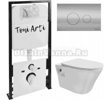 Комплект Унитаз подвесной Toni Arti Lamoli TA-LL4937 безободковый, с микролифтом + Система инсталляции для унитазов Toni Arti TA-01 + Кнопка смыва Toni Arti Baglio TA-0081 хром глянец