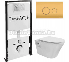 Комплект Унитаз подвесной Toni Arti Lamoli TA-LL4937 безободковый, с микролифтом + Система инсталляции для унитазов Toni Arti TA-01 + Кнопка смыва Toni Arti Baglio TA-0083 золото матовое