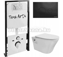 Комплект Унитаз подвесной Toni Arti Lamoli TA-LL4937 безободковый, с микролифтом + Система инсталляции для унитазов Toni Arti TA-01 + Кнопка смыва Toni Arti Baglio TA-0084 черная матовая