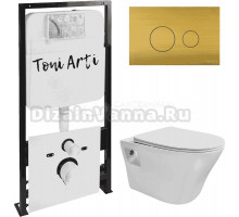 Комплект Унитаз подвесной Toni Arti Lamoli TA-LL4937 безободковый, с микролифтом + Система инсталляции для унитазов Toni Arti TA-01 + Кнопка смыва Toni Arti Baglio TA-0086 бронза
