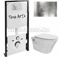 Комплект Унитаз подвесной Toni Arti Lamoli TA-LL4937 безободковый, с микролифтом + Система инсталляции для унитазов Toni Arti TA-01 + Кнопка смыва Toni Arti Baglio TA-0088 nikel brush