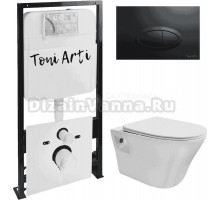 Комплект Унитаз подвесной Toni Arti Lamoli TA-LL4937 безободковый, с микролифтом + Система инсталляции для унитазов Toni Arti TA-01 + Кнопка смыва Toni Arti Freto TA-0054 черная матовая