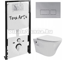Комплект Унитаз подвесной Toni Arti Lamoli TA-LL4937 безободковый, с микролифтом + Система инсталляции для унитазов Toni Arti TA-01 + Кнопка смыва Toni Arti Noche TA-0040 хром матовый