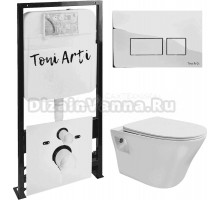 Комплект Унитаз подвесной Toni Arti Lamoli TA-LL4937 безободковый, с микролифтом + Система инсталляции для унитазов Toni Arti TA-01 + Кнопка смыва Toni Arti Noche TA-0041 хром глянец