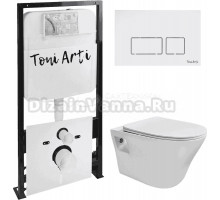 Комплект Унитаз подвесной Toni Arti Lamoli TA-LL4937 безободковый, с микролифтом + Система инсталляции для унитазов Toni Arti TA-01 + Кнопка смыва Toni Arti Noche TA-0042 белый глянец