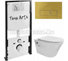 Комплект Унитаз подвесной Toni Arti Lamoli TA-LL4937 безободковый, с микролифтом + Система инсталляции для унитазов Toni Arti TA-01 + Кнопка смыва Toni Arti Noche TA-0046 бронза