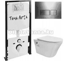 Комплект Унитаз подвесной Toni Arti Lamoli TA-LL4937 безободковый, с микролифтом + Система инсталляции для унитазов Toni Arti TA-01 + Кнопка смыва Toni Arti Noche TA-0047 gun metall