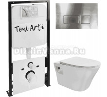 Комплект Унитаз подвесной Toni Arti Lamoli TA-LL4937 безободковый, с микролифтом + Система инсталляции для унитазов Toni Arti TA-01 + Кнопка смыва Toni Arti Noche TA-0048 nikel brush