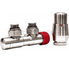 Узел нижнего подключения Vario Term Twins 3/4 M30x1,5 угловой, правый, с термостатом, никель шлифованный