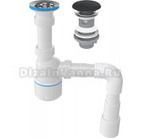 Комплект Донный клапан EWRIKA 8500385204 черный матовый + Сифон Wirquin Минор 30718050 с выпуском 1 1/4 х 40 мм