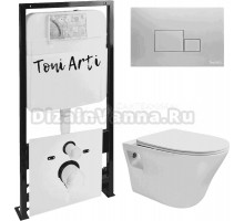 Комплект Унитаз подвесной Toni Arti Lamoli TA-LL4937 безободковый, с микролифтом + Система инсталляции для унитазов Toni Arti TA-01 + Кнопка смыва Toni Arti Tocco TA-0060 хром матовый